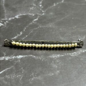 Art Deco Seed Pearl Silver Bar Pin